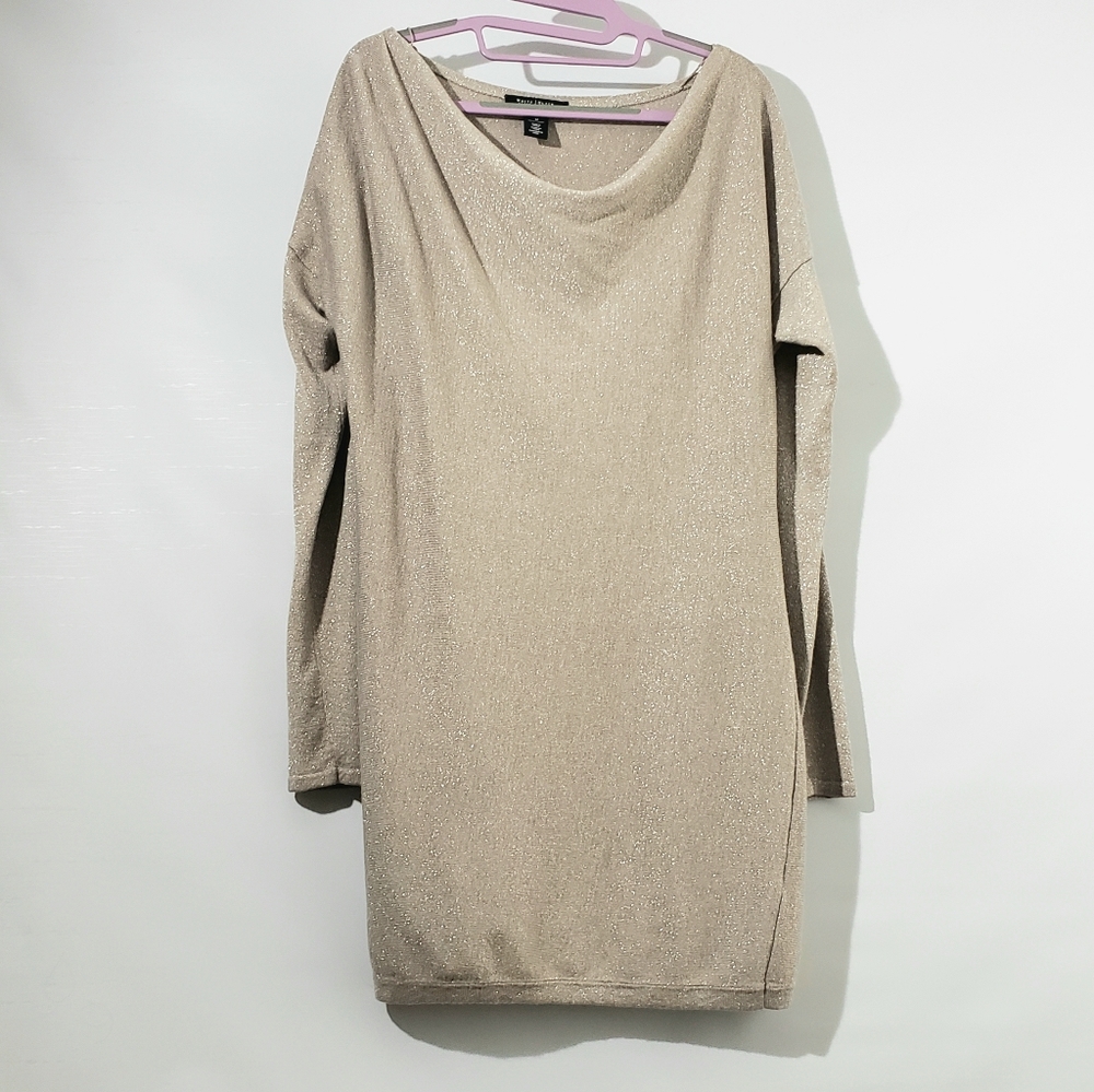 *SOLD*WHBM Slouchy Neck Tan Sweater Dress Cashmere Blend Medium - Picture 3 of 10